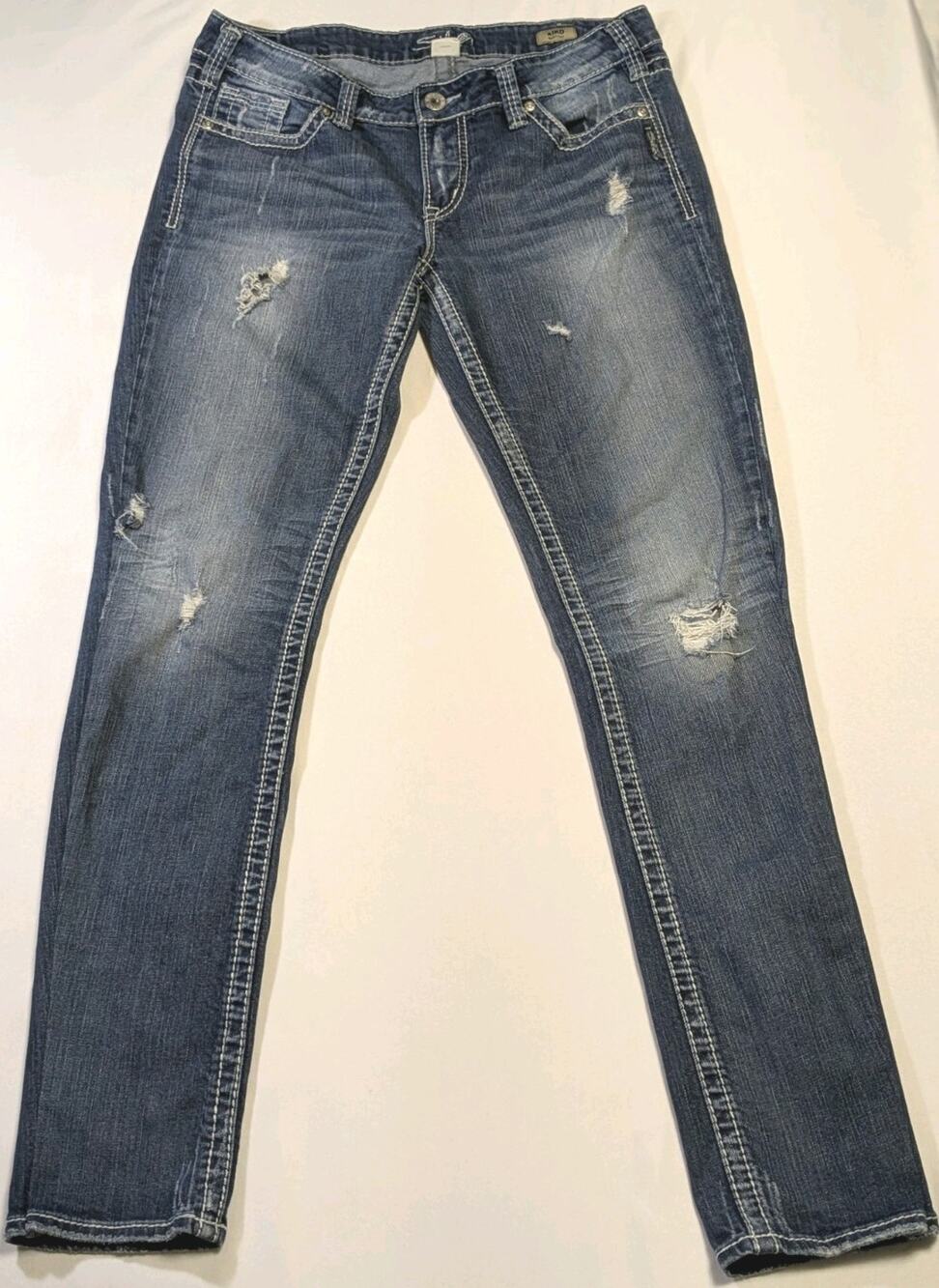 Silver Jeans Co Aiko Slim Boot Jeans Womens 32x33 Med Wash Blue Stretch Denim